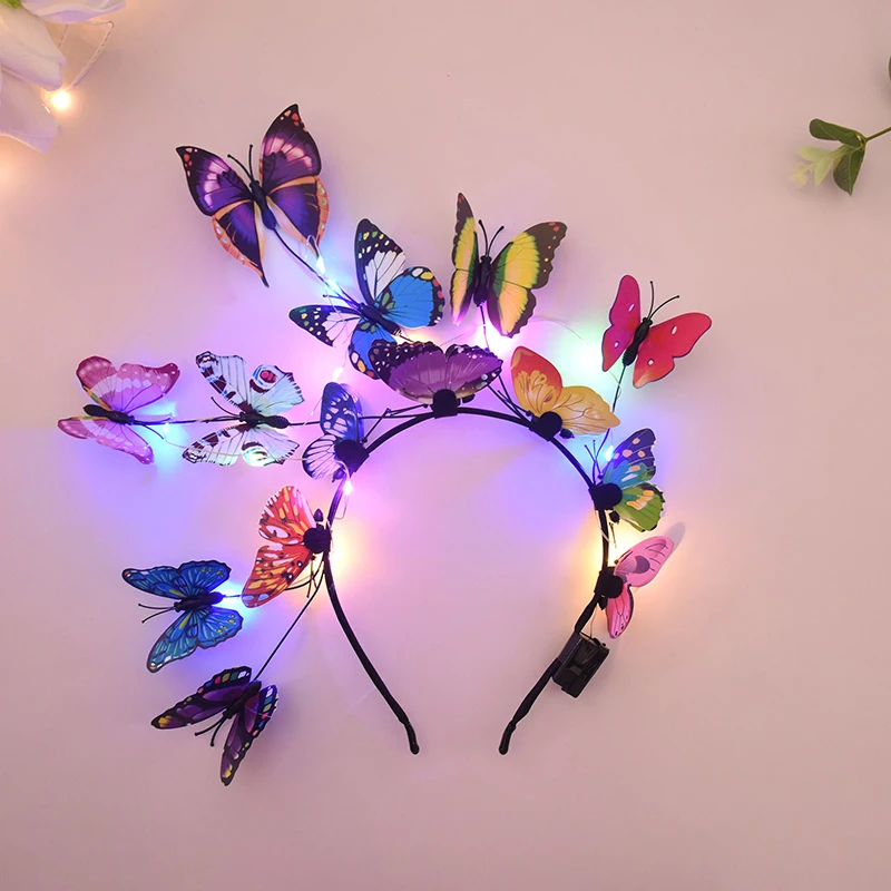 Bandeau papillon scintillant avec lumières LED, décorations pour fête prénatale anniversaire filles, cadeaux de demoiselle d'honneur de mariage