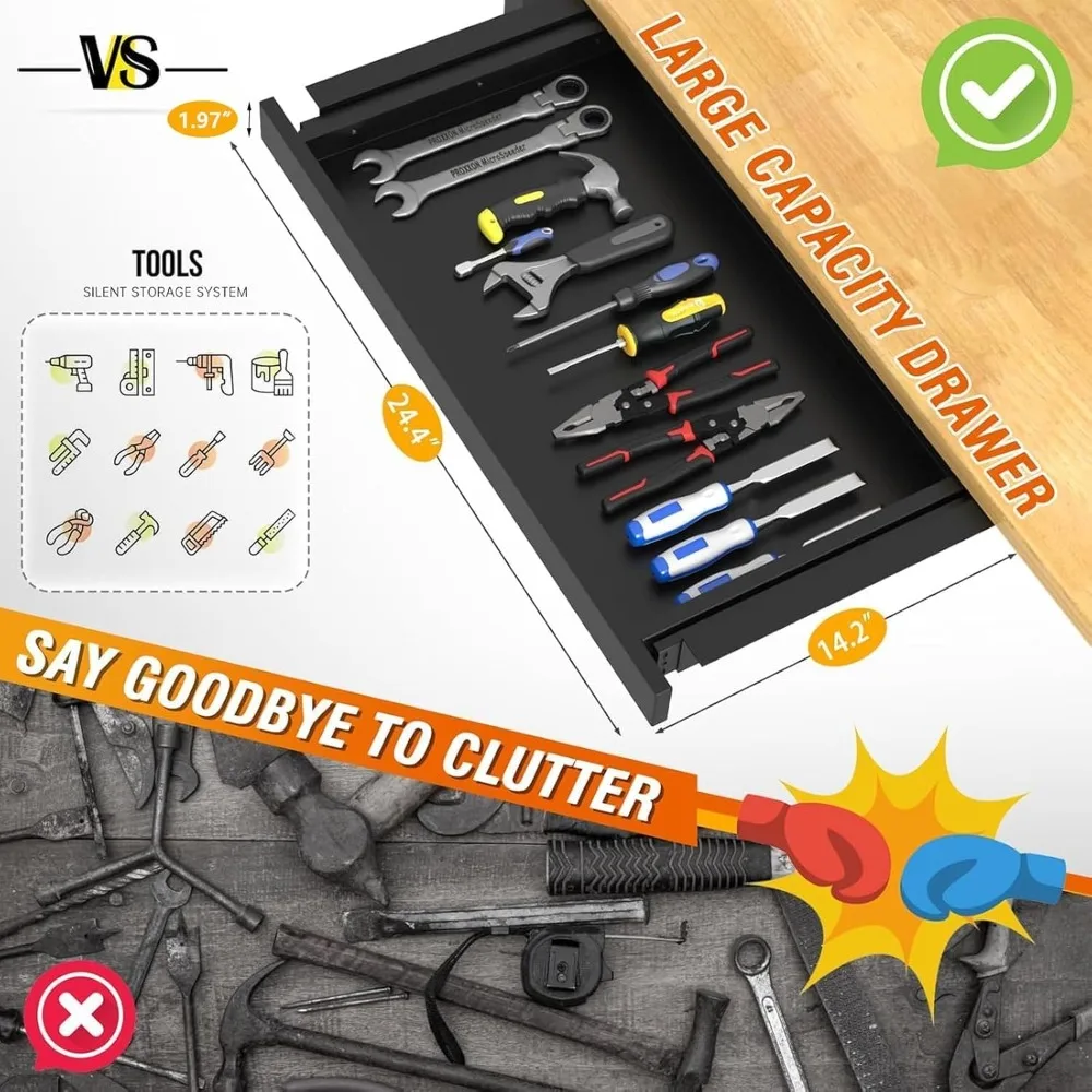 Bancada de trabalho de altura ajustável de 48 polegadas com gavetas, soquetes e rodas, com capacidade de 2.000 libras