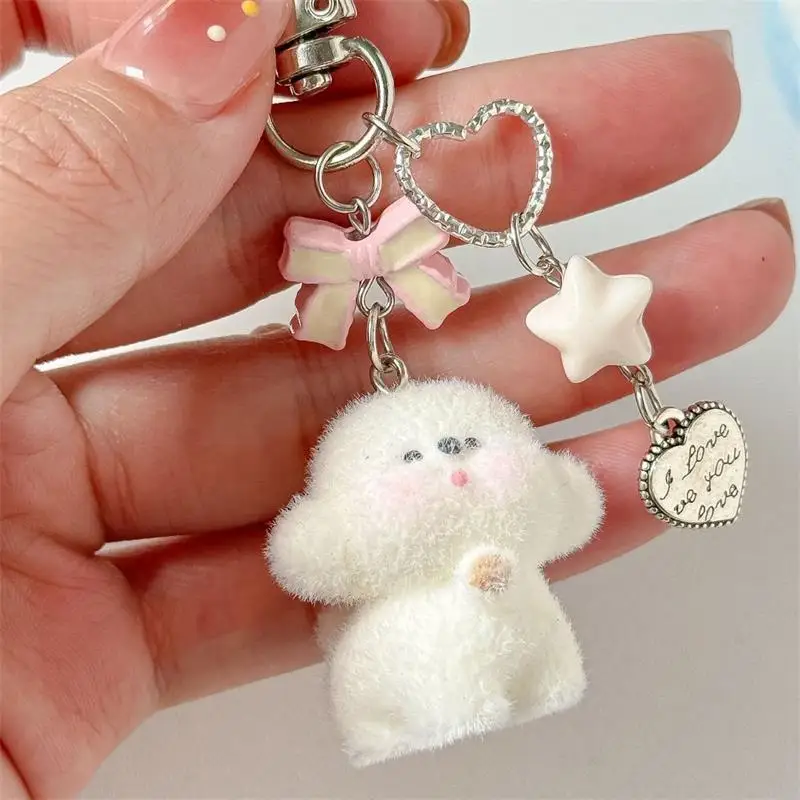

Lovely Animated Furry Bear Bow Beaded Keychain Pendant, Excellent Backpack Ornament or Phone Chain, Gift for Couples