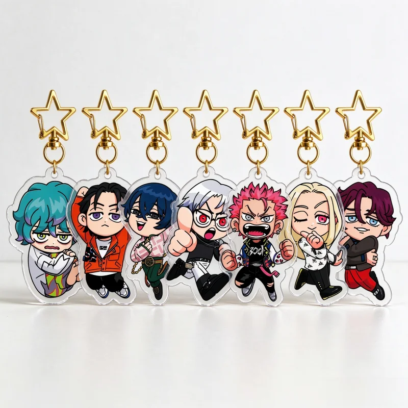 Charisma 7Pcs Set Anime Q Version Acrylic Keychain 6cm Star Buckle Pendant Keyring Bag Charm Collectible Gift
