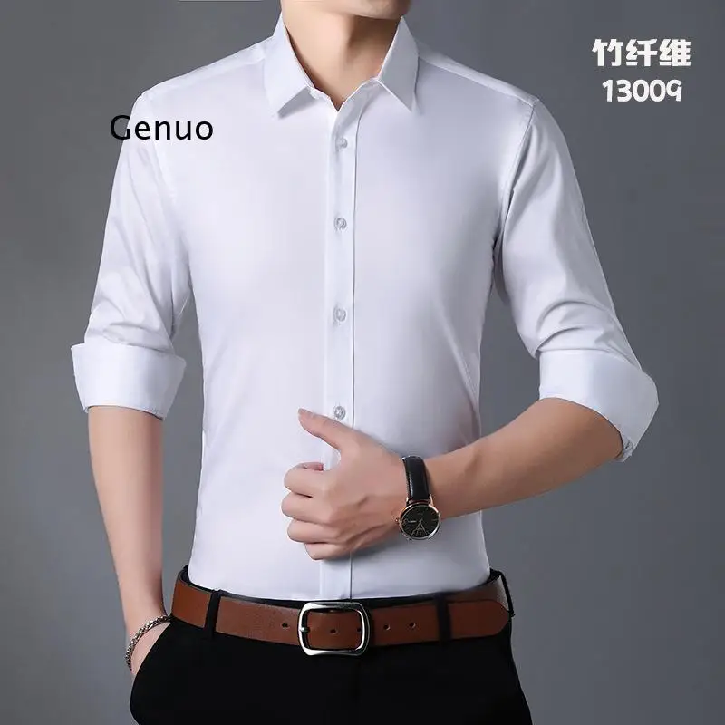 Stretch Anti-wrinkle Shirt Business Men's Clothing Self-cultivation Casual T-shirts Spring and Summer T-shirt Clothes