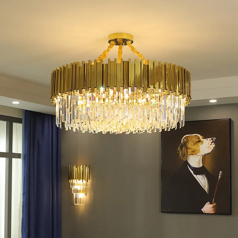 Lustre de teto cristal luxo para sala estar jantar ajustável metal decoração para casa lâmpada pendurada iluminação interior