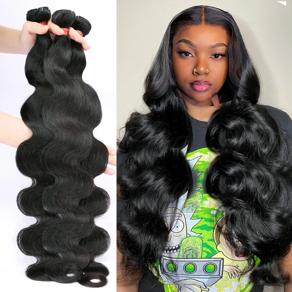 NextFace 34 36 38 40 inch Body Wave Human Hair Bundles Indian Hair Bouncy Body Wave Bundles Sew-in Hair Weaves Remy Hair Bundles