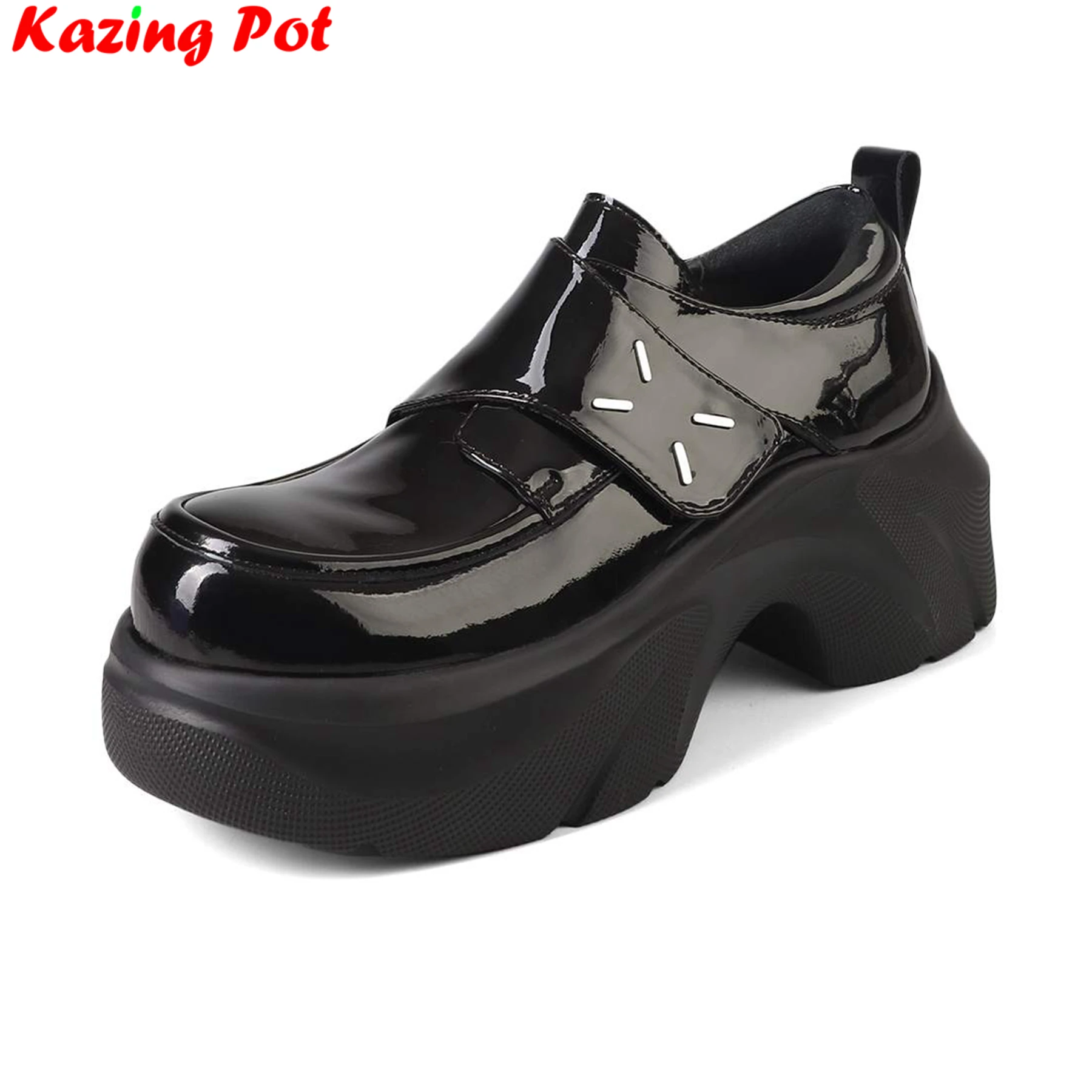 Krazing Pot Cow Leather Thick Bottom Concise Casual Shoes Spring Fall Fashion Sneakers Elegant Comfort Women Vulcanized Shoes