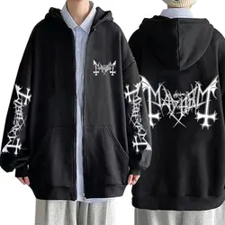 Mayhem Logo Graphic Zipper Hoodie Man Rock Death Black Metal Gothic Band Zip Up Jacket Men Women Fleece Oversized Zip Up Hoodies