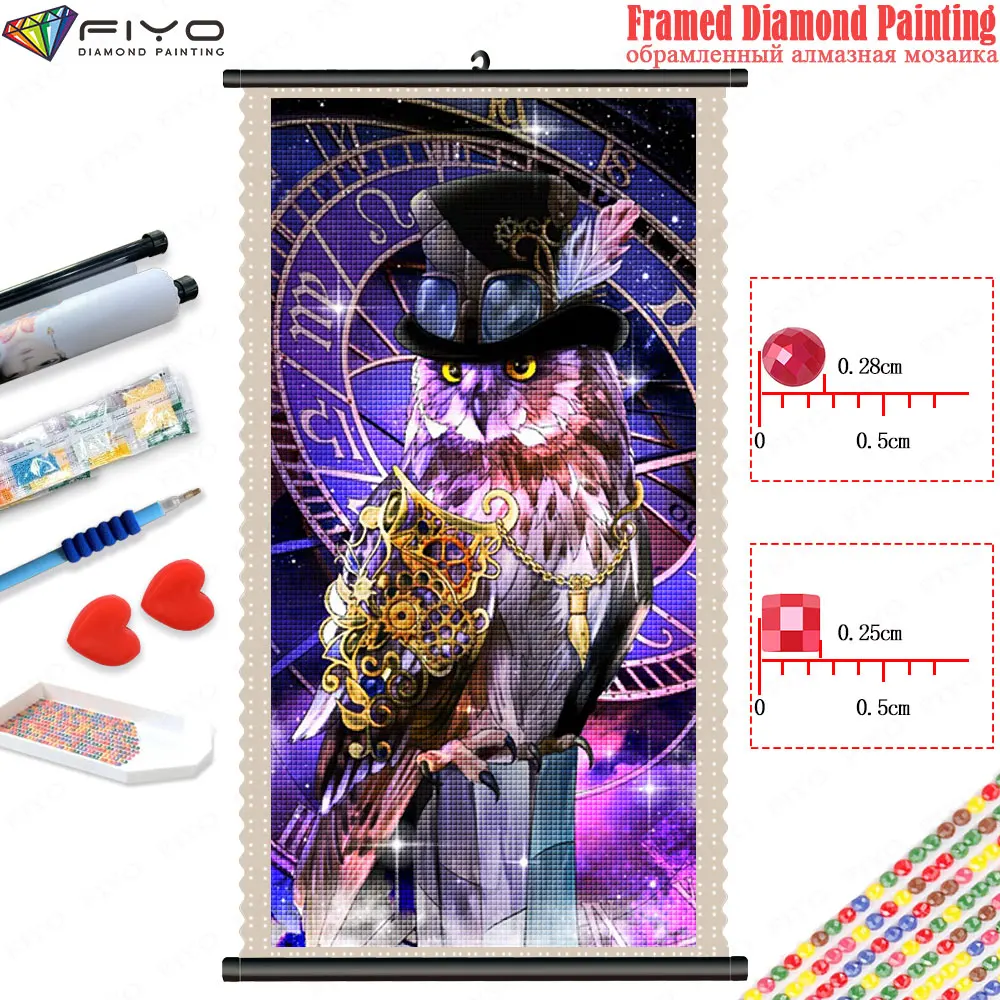 Framed Diamond Painting Animal Owl Diamond Embroidery Mosaic Art with Scroll Cross Stitch Kits Frame Picture Home Decor quadros