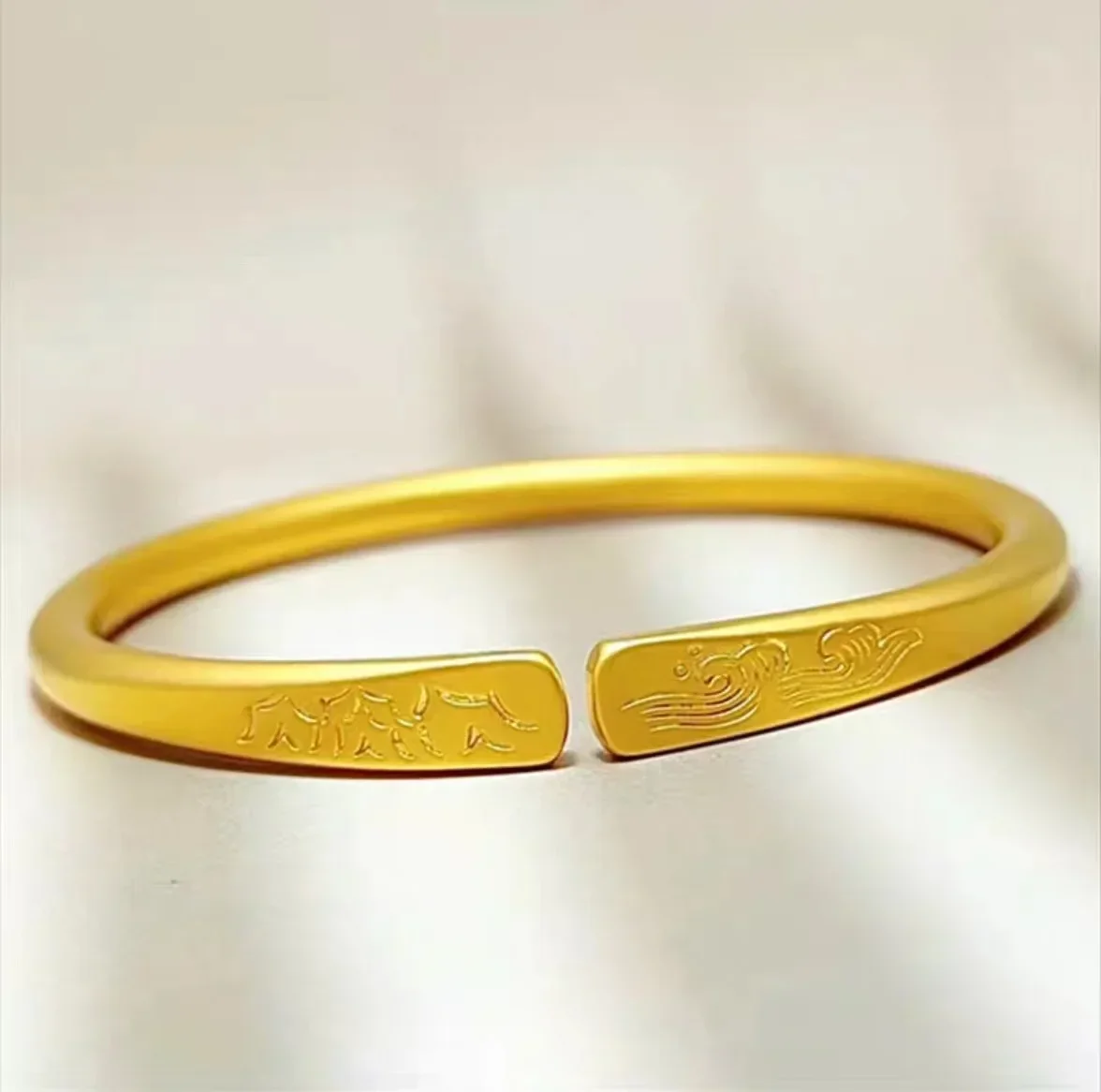 

24K Gold Women's Pledge Bracelet, 9999 Real Gold Open-ended Bracelet Wedding Engagement Fine Jewelry Gifts