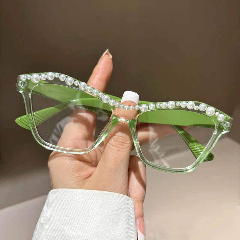 

2025 New High Quality Pearl Presbyopia Glasses For Women Anti Blue Light Fashion Ultra Light Green Whitening Prescription Glasse