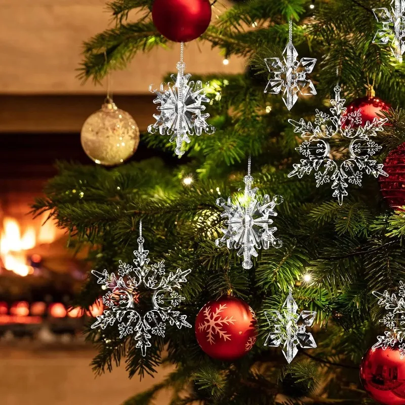 

5pcs Crystal Snowflake Christmas Ornament Acrylic Transparent Xmas Tree Hanging Pendant Exquisite Christmas Home Decoration