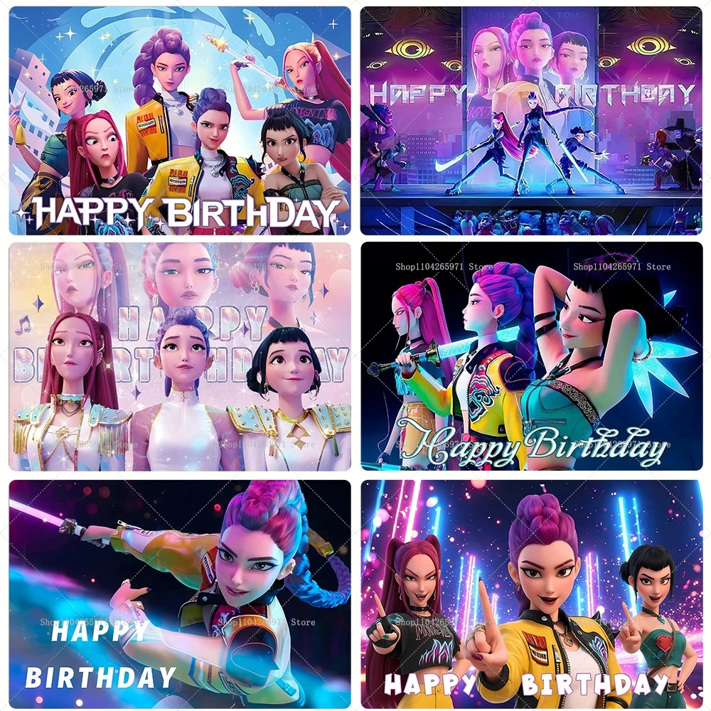 Décor de fête d'anniversaire pour adultes KPop Girl Demoned Hunters, toile de fond pour table à gâteau, affiche décorative, fournitures pour baby shower