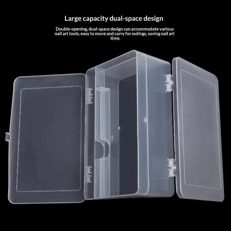 Large Capacity Transparent Double Layer Plastic Storage Box Dual Opening Design For Nail Art Tools Craft Supplies