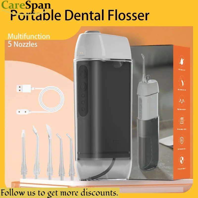 Portable Travel Water Flosser Rechargeable Oral Irrigator Teeth Clean Device IPX7 Dental Spa Jet 3 Modes 230mL Tank 5 Nozzles
