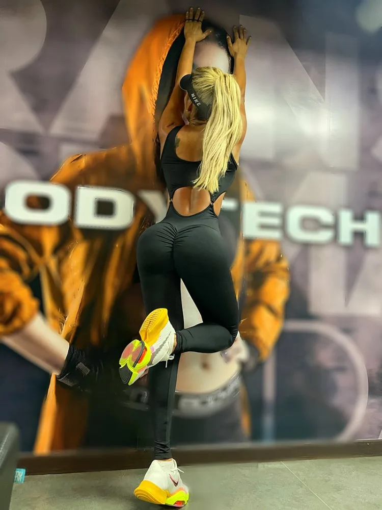 

Krismile Long Jumpsuits for Woman 2026 New Hollow Waist Sportwear Skinny Butt Lifting Solid Color U-Neck Yoga Jumpsuits 119895