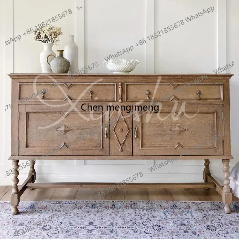 

French retro solid wood dining side against the wall integrated locker living room storage rack entrance cabinet