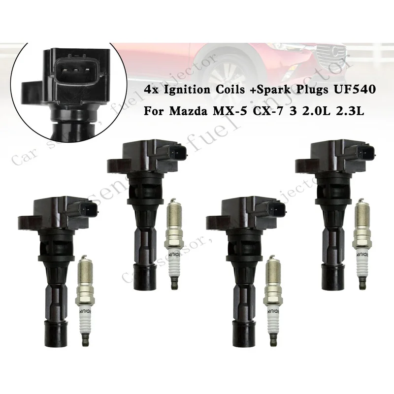 Q+ 4x Ignition Coils +Spark Plugs UF540 For Mazda MX-5 CX-7 3 2.0L 2.3L ZA