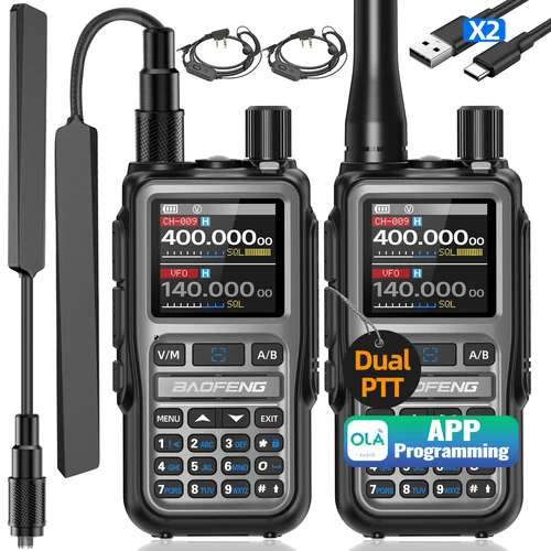 BAOFENG UV-5R Mini Walkie Talkie AM FM Multi banda Bluetooth programación tipo C cargador Dual PTT 999CH Radio bidireccional de largo alcance