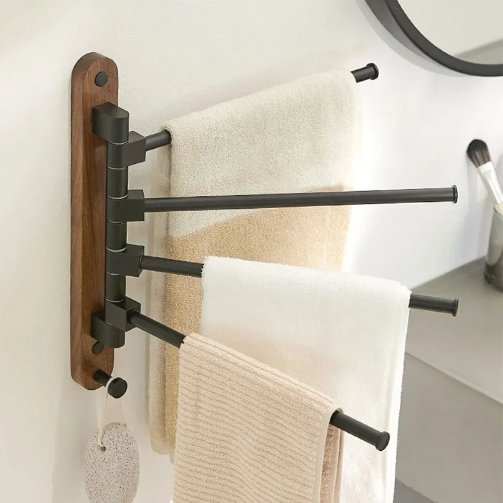 Walnut Swivel Towel Bars Hanger Bathrobe Towel Rack Holder no-punch multi-bar Wall Mounted Rotatable Bathroom Accessories