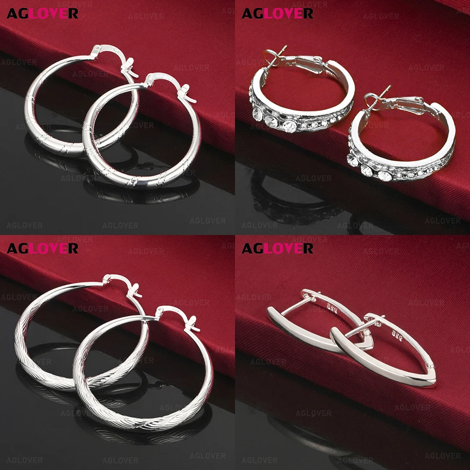 AGLOVER 925 Sterling Silver Large Circle Earrings European and American Simple Women's Holiday Gift Jewelry