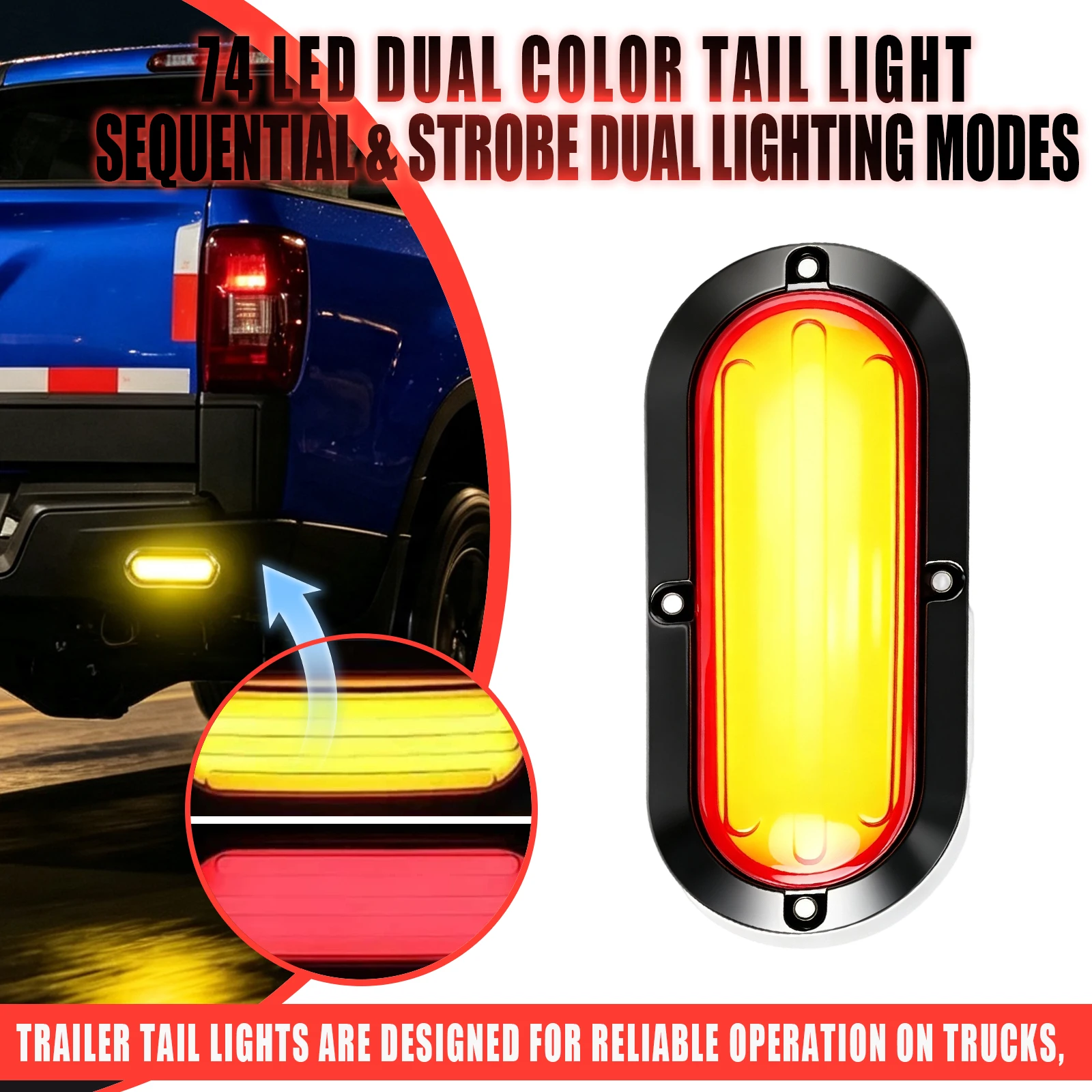 For Trailer Truck 12V 24V Universal Smoked Lens 74LED 7.9 Tail Brake Stop Turn Signal Light DRL Flowing Strobe Warning Lamp