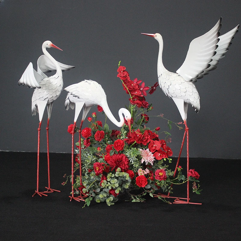 Pastoral Iron Art Red Crowned Crane Garden Decor Simulation Egret Outdoor Decoration Bird Home Decoration Crane Wedding Decor