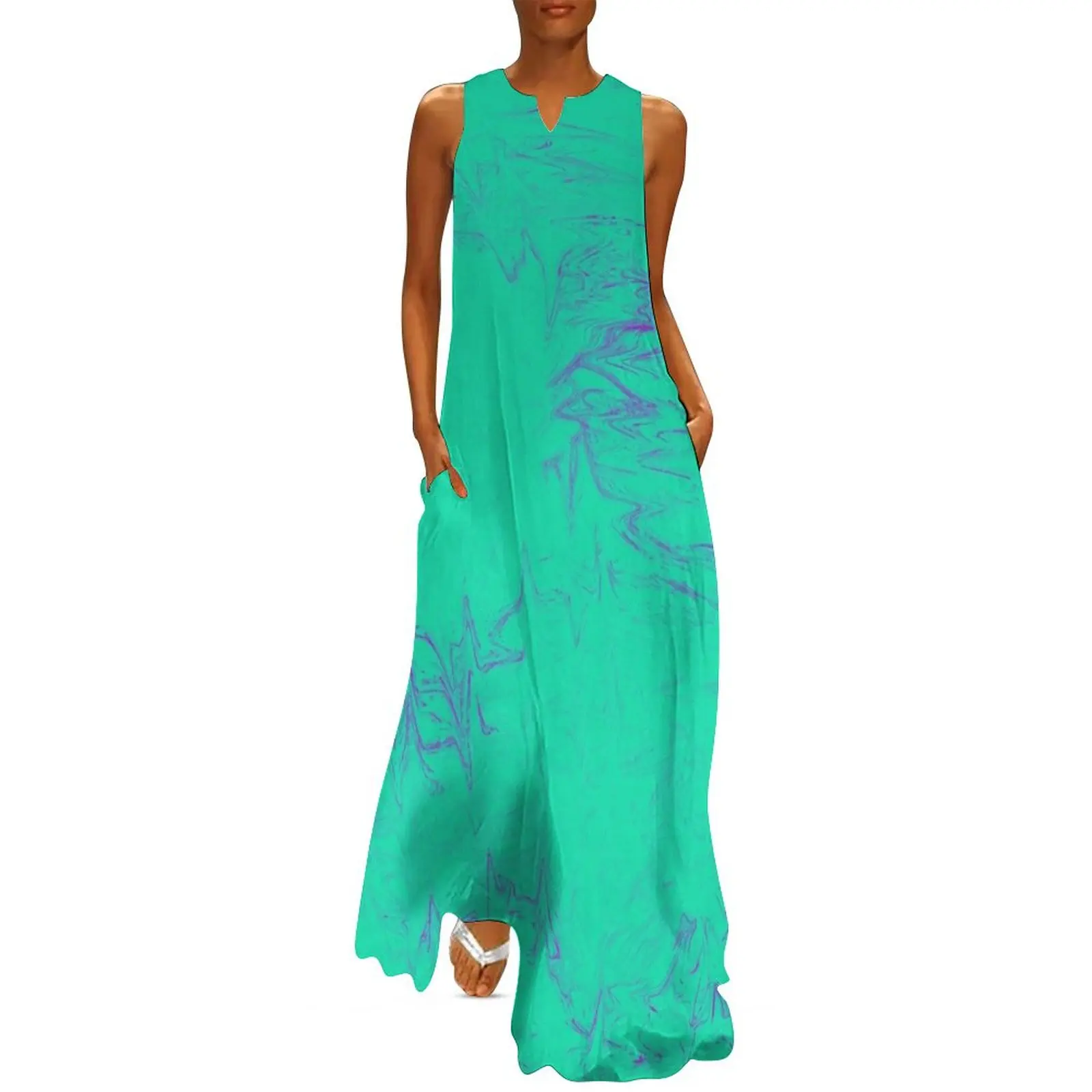 

Turquoise Aqua Blues Ocean Waves Ebb Flow Tides Long Dress women"s summer clothing 2024 Woman dresses elegant women"s sets