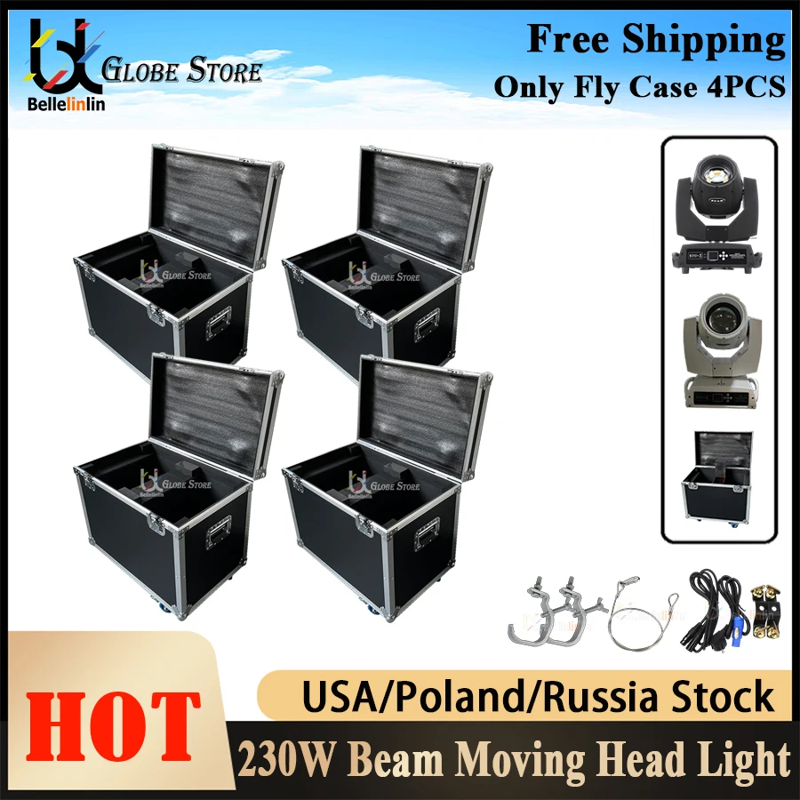 Geen Belasting Alleen 4 Stuks Flightcase Road Case Sharpy Beam 7r Moving Head 230W Lyre 7r Beam Moving Head Light Voor Dmx Podiumverlichting Dj