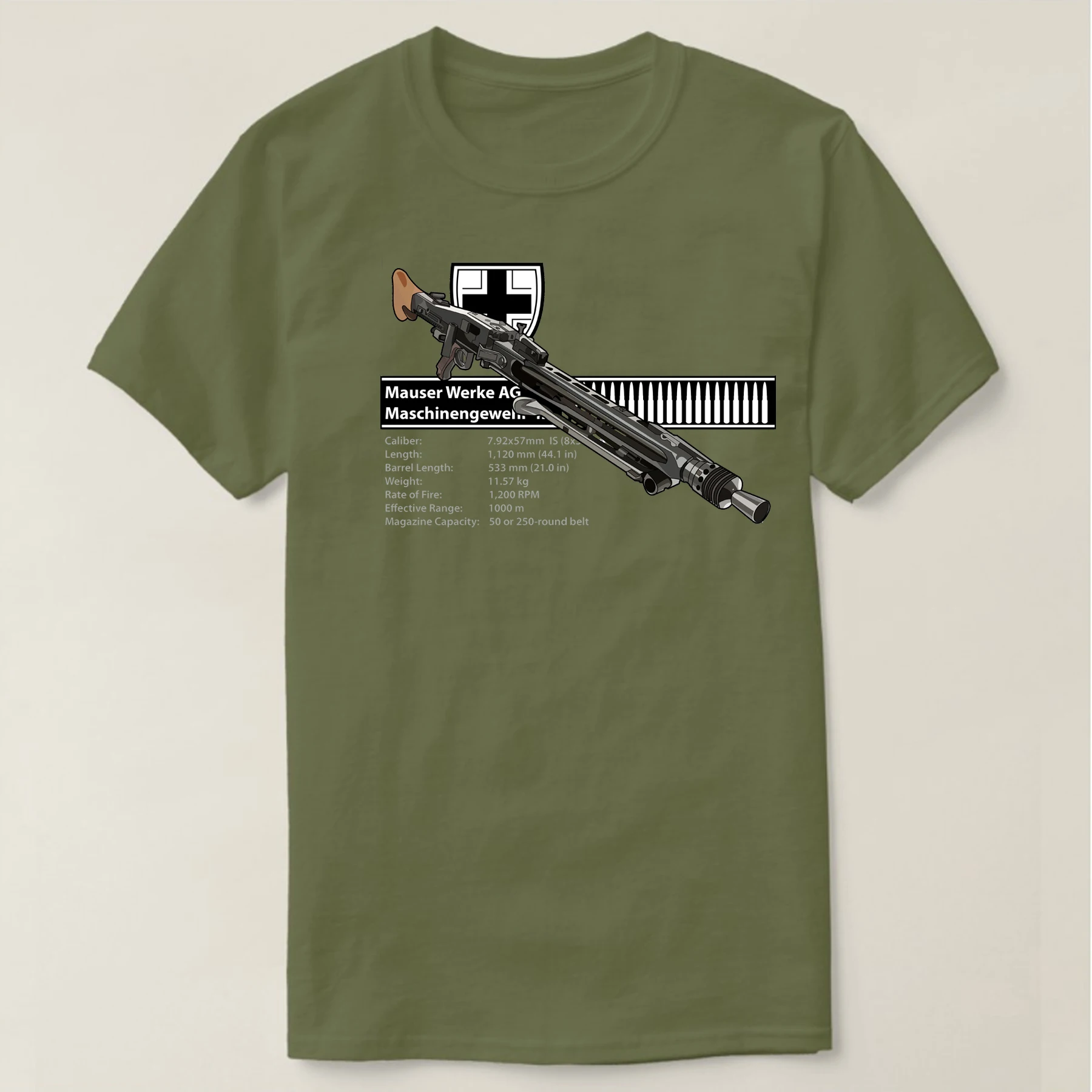 WWII German Weapon Wehrmacht MG42 Machine Gun T Shirt. Short Sleeve 100% Cotton Casual T-shirts Loose Top S-3XL