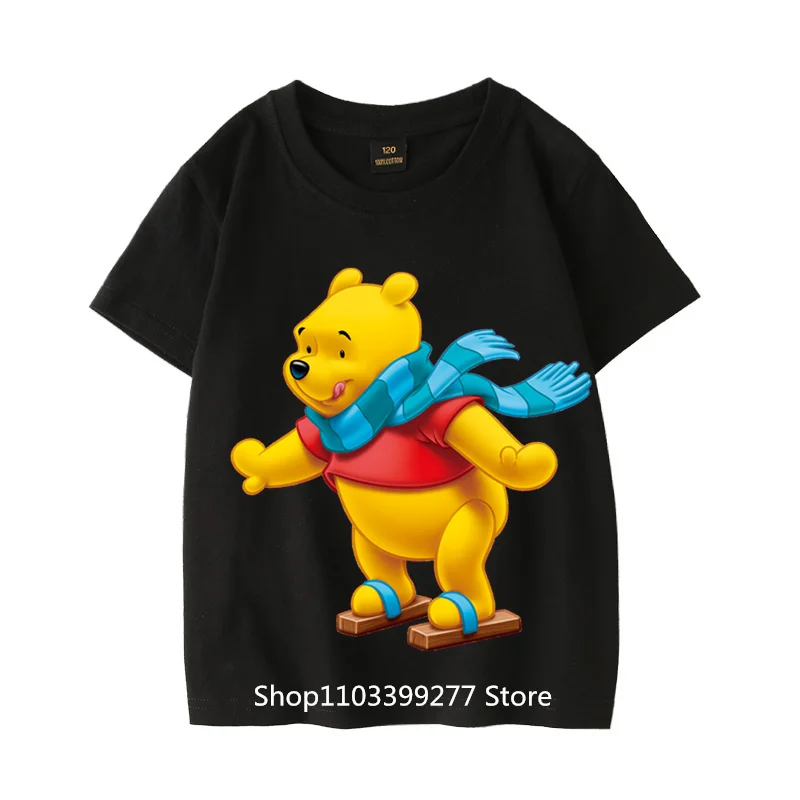 100% Cotton Unisex Children Short Sleeve T-Shirt Summer Clothes Absorb Sweat Breathable T-Shirt Cartoon Anime Winnie The Pooh