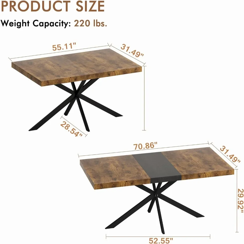 Large Rectangular Expandable Kitchen Table with Storage Compartment,Industrial Long Wooden Conference Meeting Table