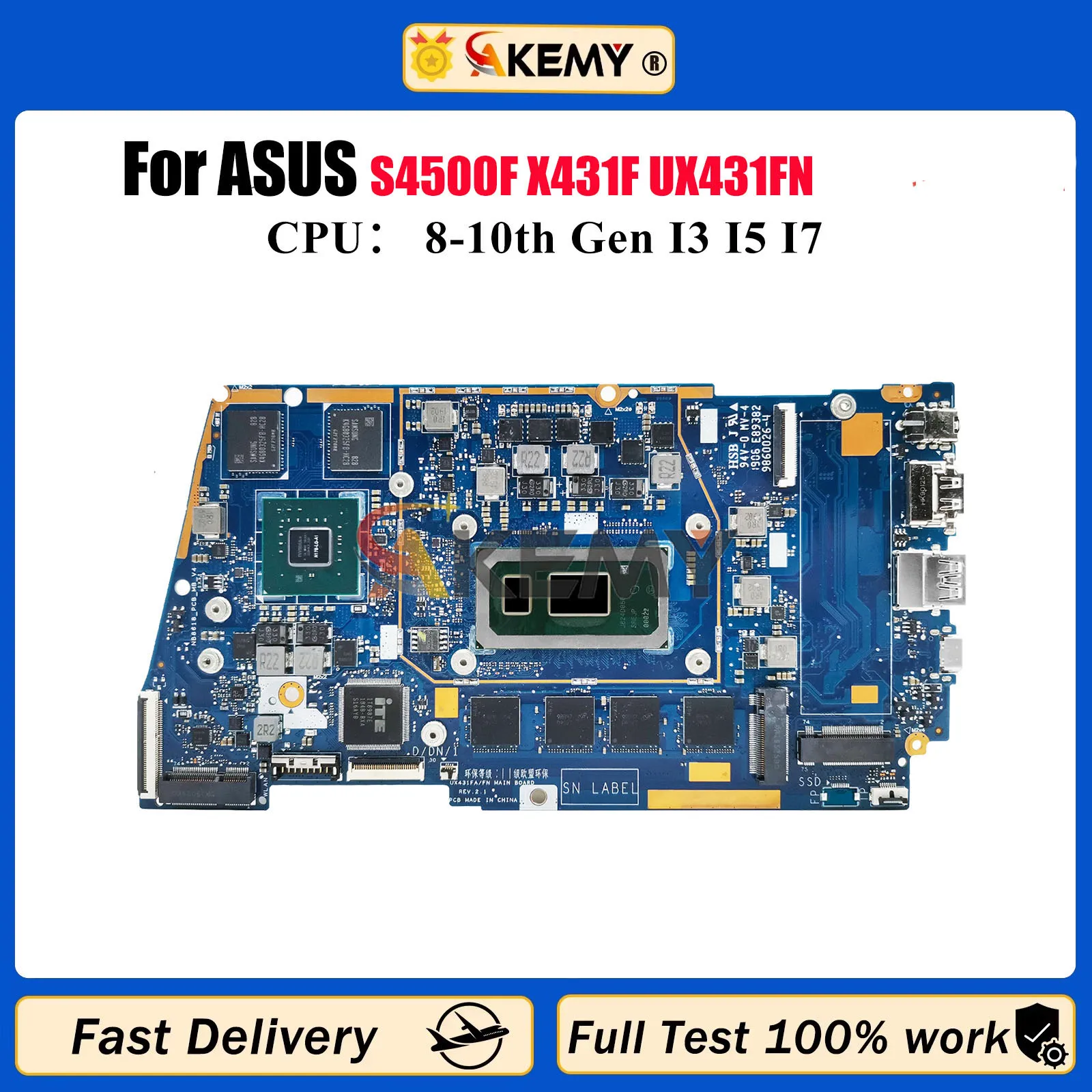 

UX431FN Laptop Motherboard For ASUS ZenBook UX431F S431F U4500F S4500F X431F UX431FN Mainboard With I3 I5 I7 CPU 100% tests OK