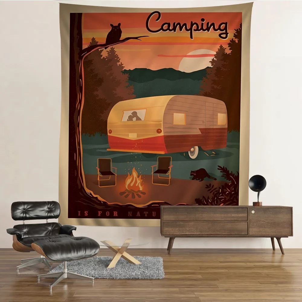 

Happy Camper Printed Large Wall Tapestry Hanging Tarot Hippie Wall Rugs Dorm Cheap Hippie Wall Hanging