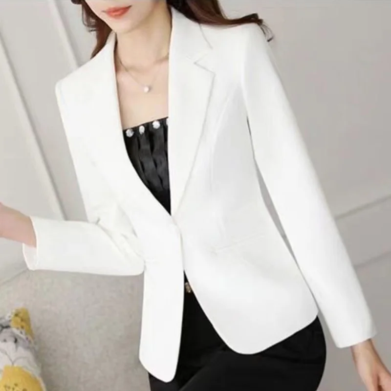 Blazer feminino elegante com botões de lapela, bolsos soltos, monocromático, tops casuais, roupas de escritório com tudo a combinar, novo, outono,