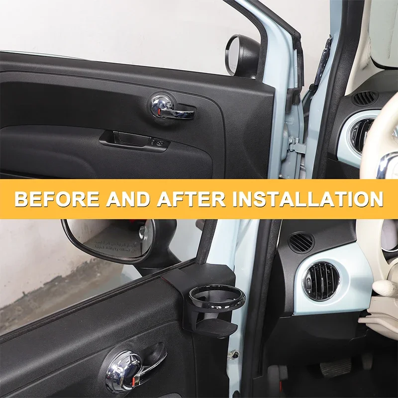 

Carbon Steel Black For Fiat 500 2010-2025+Car interior door panel upper edge water cup holder interior modification accessories