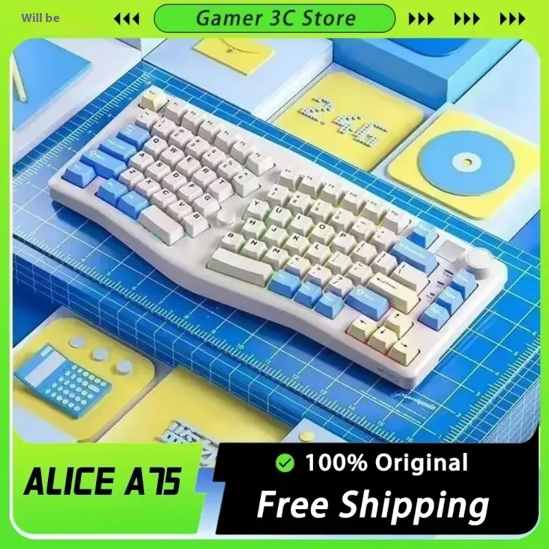 

Leobog Alice A75 3Mode Mechanical Keyboard Ergonomics Keyboard Hot swap 2.4G Bluetooth Wireless RGB In stock Gamer Keyboard Gift