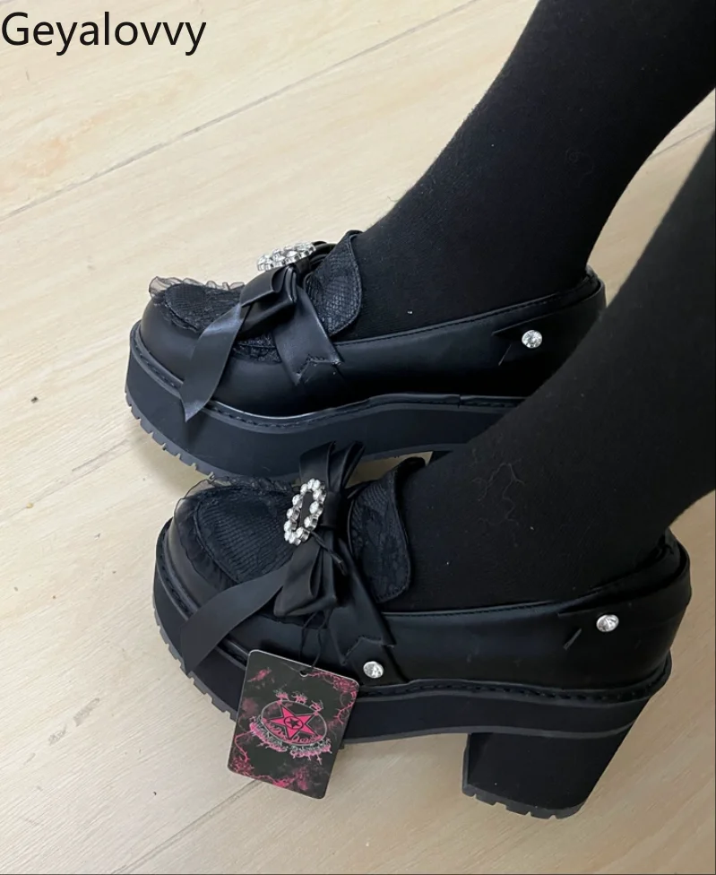 

Japanese Original Mine Series Lace Bow Platform Shoes High Heels Mass-produced Sweet Cute Girls Versatile Muffin Shoes Loafers