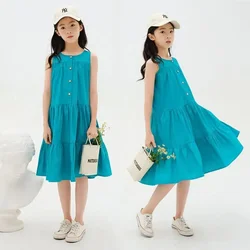 Summer Kids Girls Dress 2024 Fashion Children Loose Dress Casual Sleeveless Beach Dresses For Girl Teen Vestido 8 10 12 14 Year
