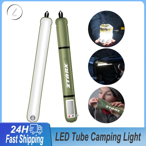 Imagen 1 del producto ZTARX-tubo de luz LED inflable Solar para acampar, tira de luces USB plegable para exteriores, lámpara portátil para tienda de viaje, resistente al agua IP66