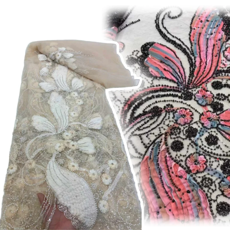 

3D роскошная тюлевая кружевная ткань для жениха, 2022, высокое качество, африканская вышивка блестками, французские сетчатые кружева для невесты, свадебное платье SZ1162