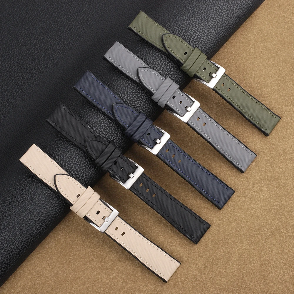 

2025 New Premium Sailcloth + Silicone Watch Strap Beige Black Green Gray for Omega Blancpain Seiko Divers Stitching Strap