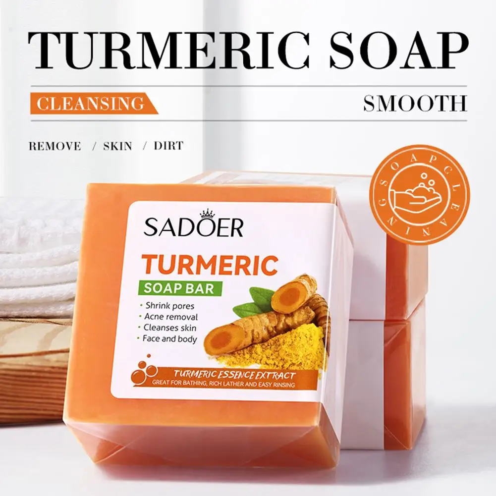 Sapone alla curcuma raffina i pori rimuovi l'acne pulizia delicata barra della pelle in eccesso trattamento della pelle l'acne rimuove la cura olio di sapone naturale W5N0