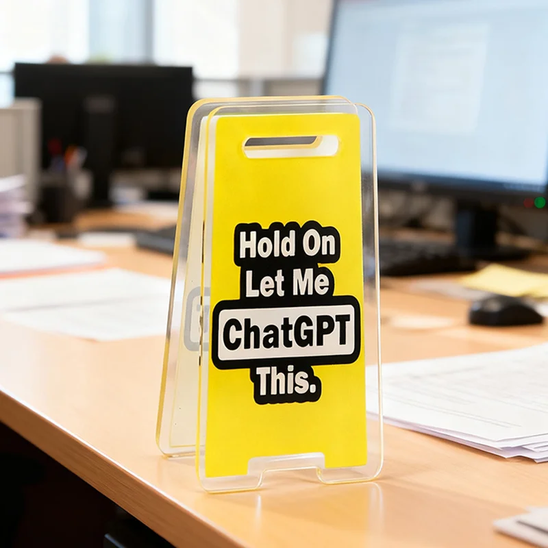 1 قطعة Hold On Let Me Chat GPT هذا مكتب أكريليك تسجيل ديكور مكتب مضحك مع شعار ChatGPT نص ملون هدية متينة على الطاولة