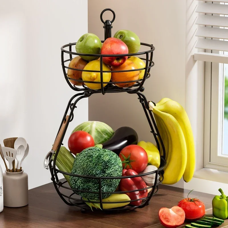 

living room desktop snack storage basket, portable fruit plate, banana hook, wrought iron removable fruit and vegetable