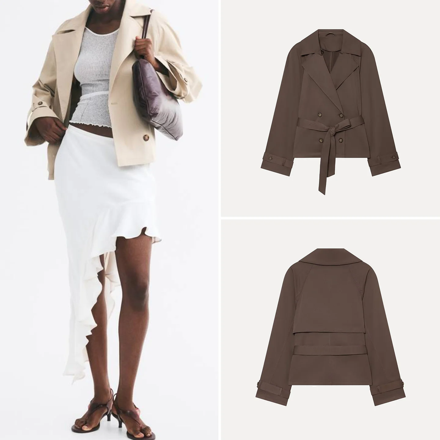 Fashionable Casual Short Waist-Tied Windbreaker Women's Clothing 2026 New Summer Style Versatile  Coat Zadata Brand
