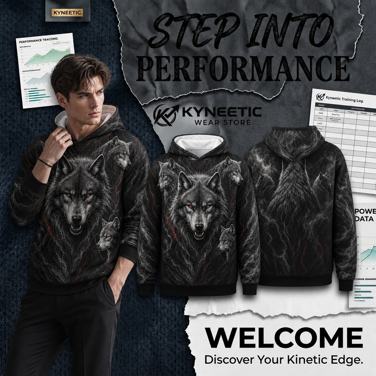 3D Gothic Lone Wolf Raven Print Cool Hoodie Parent-Child Winter Hunting Camp Long Sleeve Pullover Sweatshirt Harajuku Streetwear