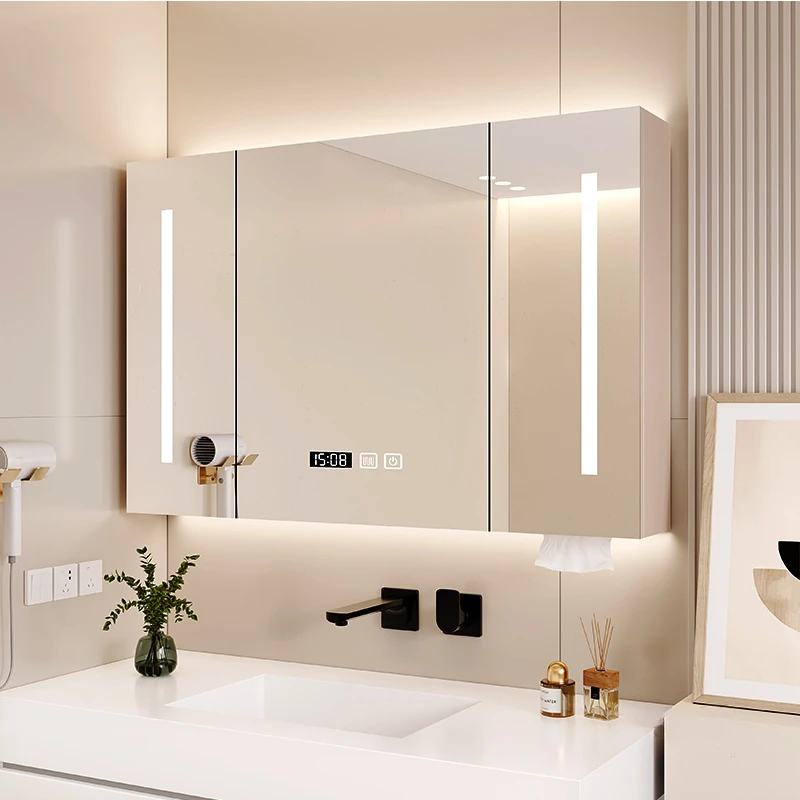 Minimalist Smart Bathroom Mirror Cabinet Wall Mounted Toilet Modern Home Bathroom Furniture Nordic Mirror Storage Cabinets