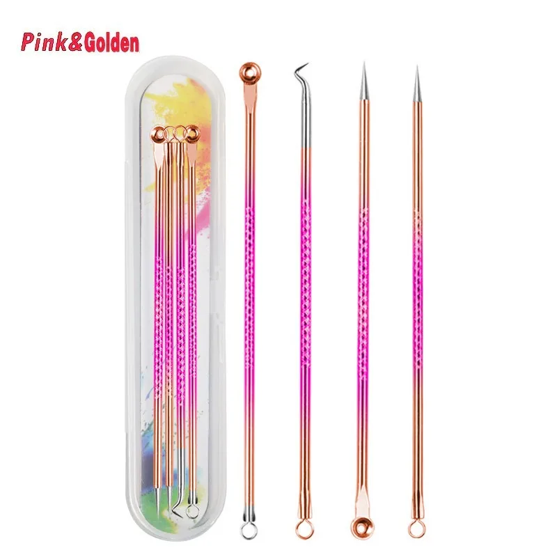 4 STKS RVS Comedondrukker Tool Kit Professionele Comedo Acne Extractor voor Porie Reiniging Gezicht Neus Huidverzorging