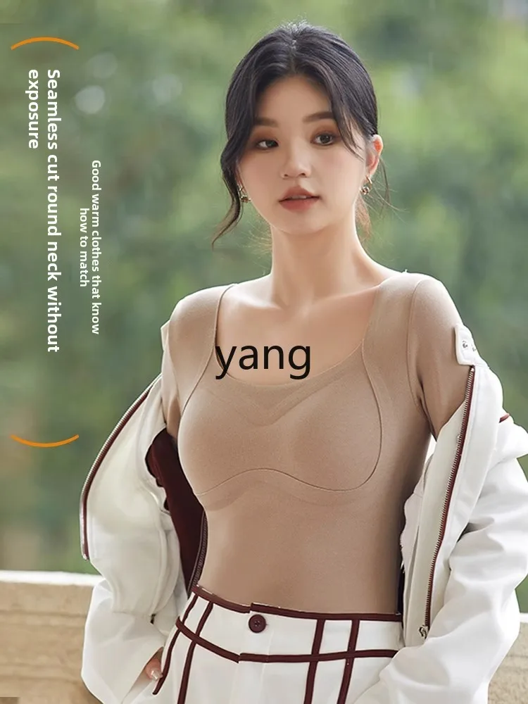 LMM サーマル下着胸パッド付き女性フリース肥厚冬インナー女性ボトリングシャツ