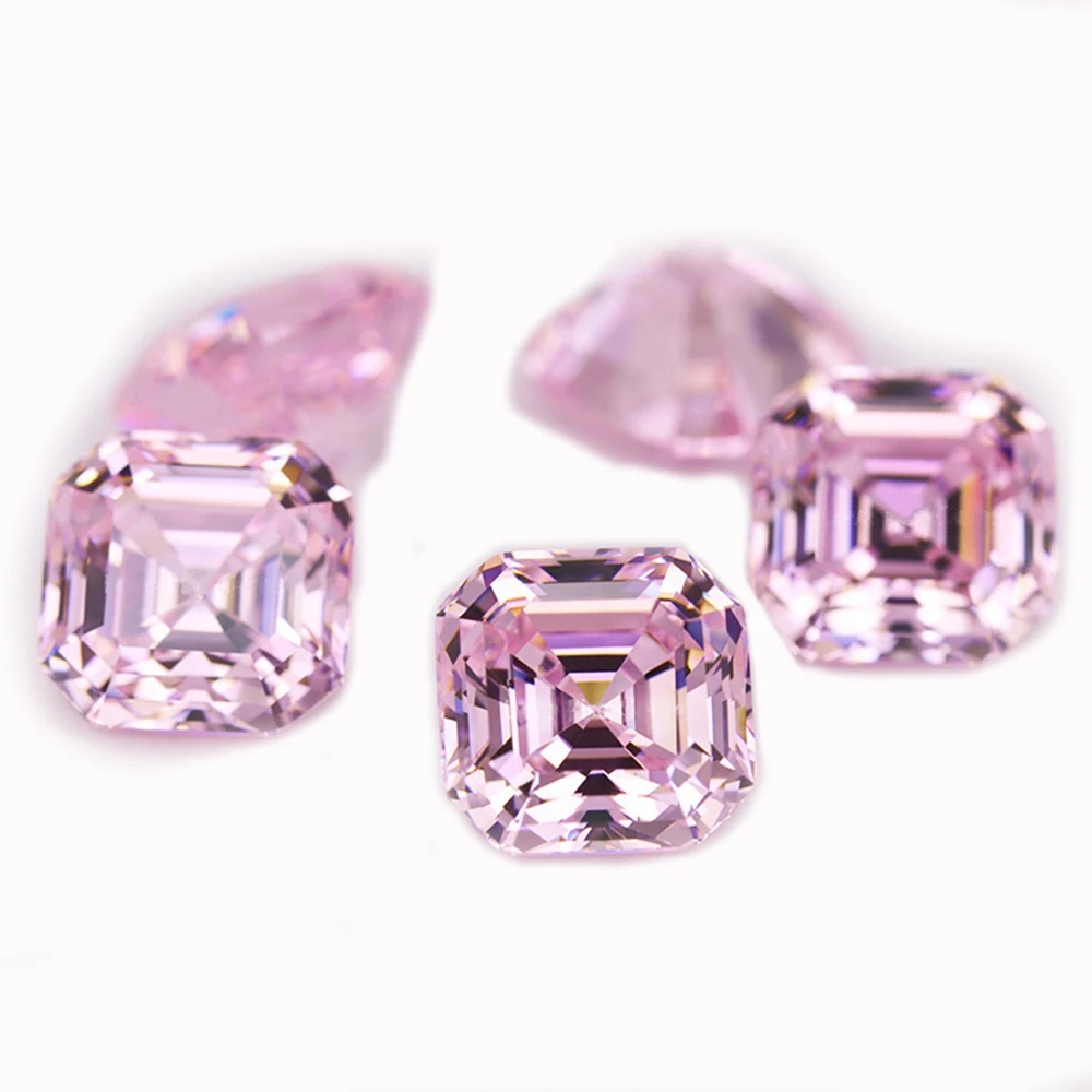 

100PCS/Lot 6-10mm Cubic Zirconia Asscher Cut 5A Lovely Pink Loose Gemstone For Fine Jewelry DIY