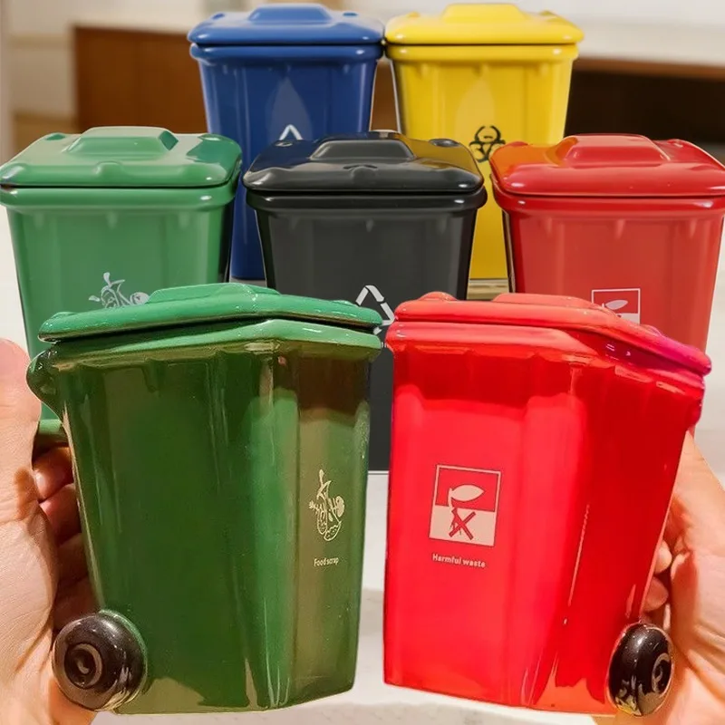 

Creative Ceramic Cup Modeling Garbage Bin Mug Shape Recycling Container Trash Can Coffee Mug Funny Desktop Office Decoration