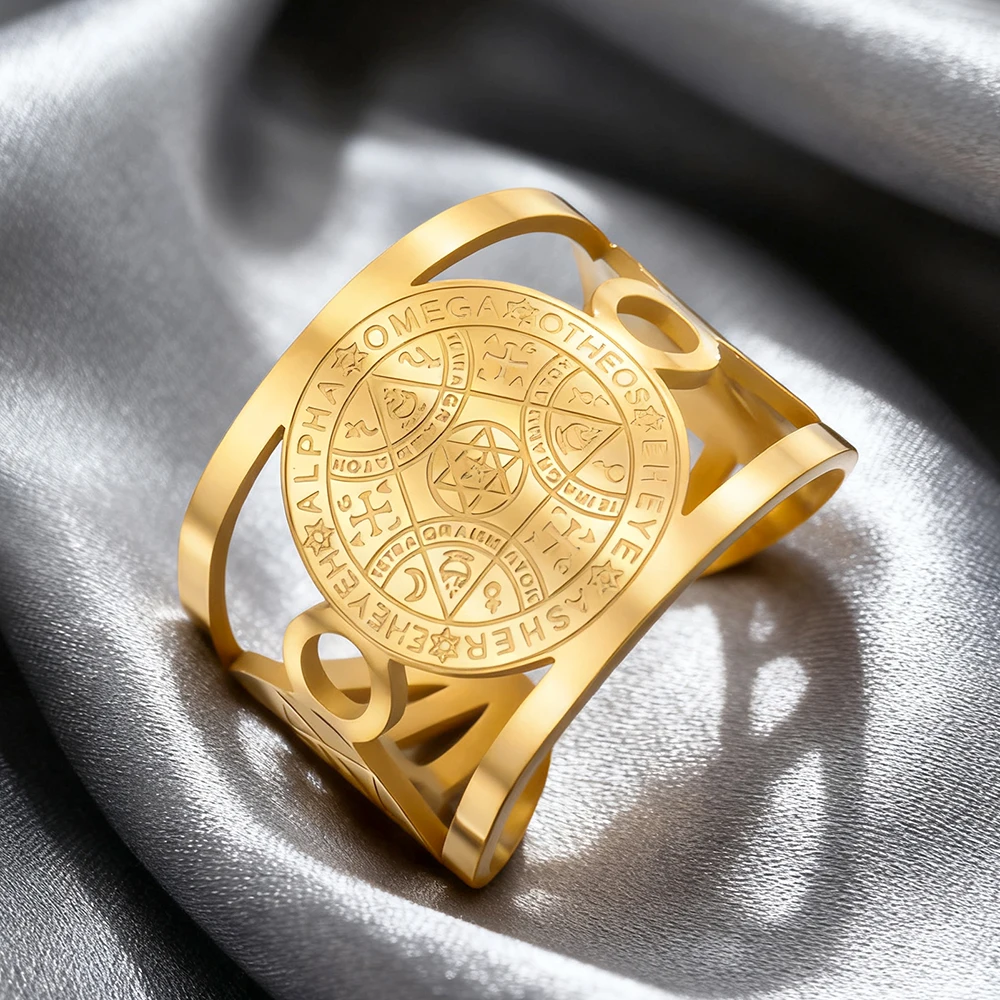 Dawapara Enochian Magic Archangels Ring Adjustable Solomon Kabbalah Protection Amulet Stainless Steel Jewelry